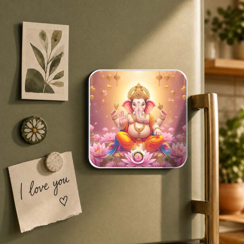 Lord Ganesha Musical Fridge Magnet Rechargeable Music Player Refrigerator Magnet | Ganesh Mantra Music Player for Home & Pooja Room Decor Positive Vibes